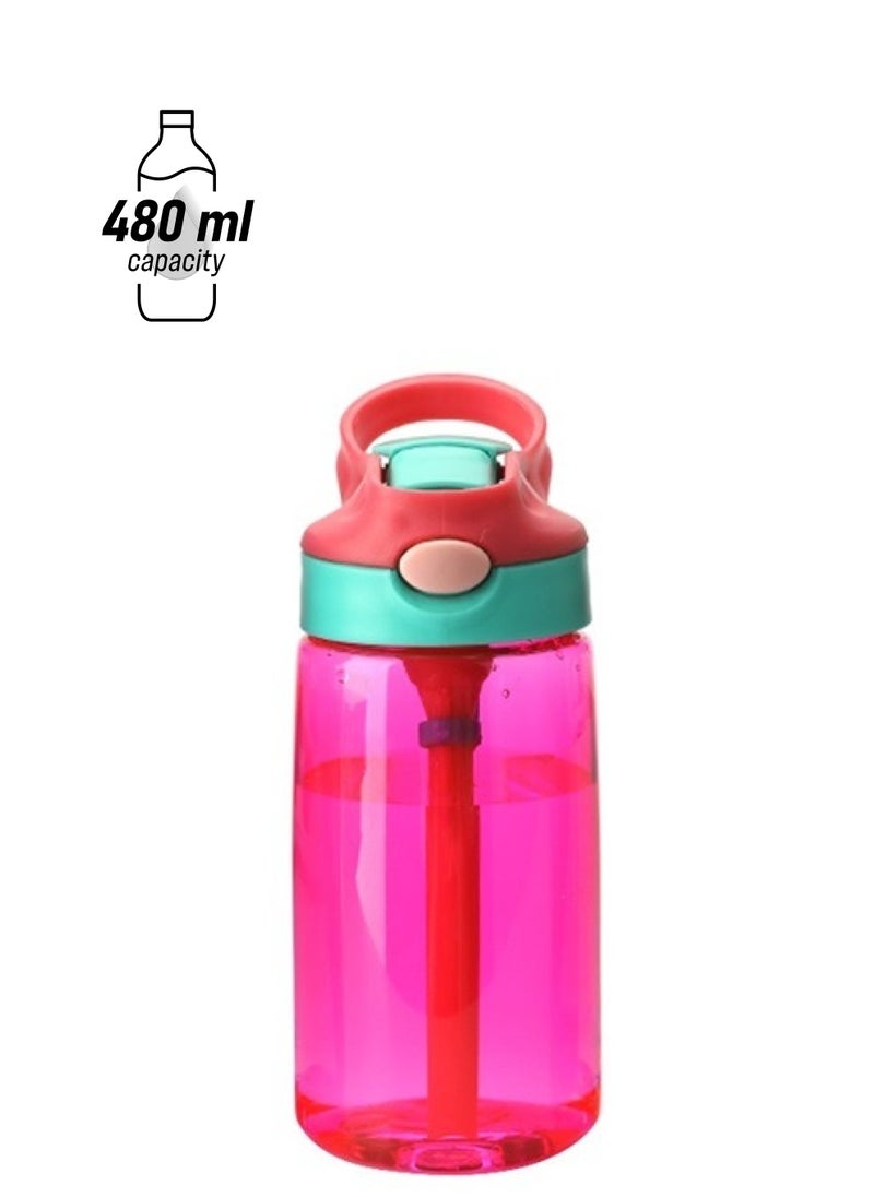 yongsheng Creative Cartoon Water Bottle With Straw Pink/Blue， Kids Water Bottle, 480ml  - Image 1