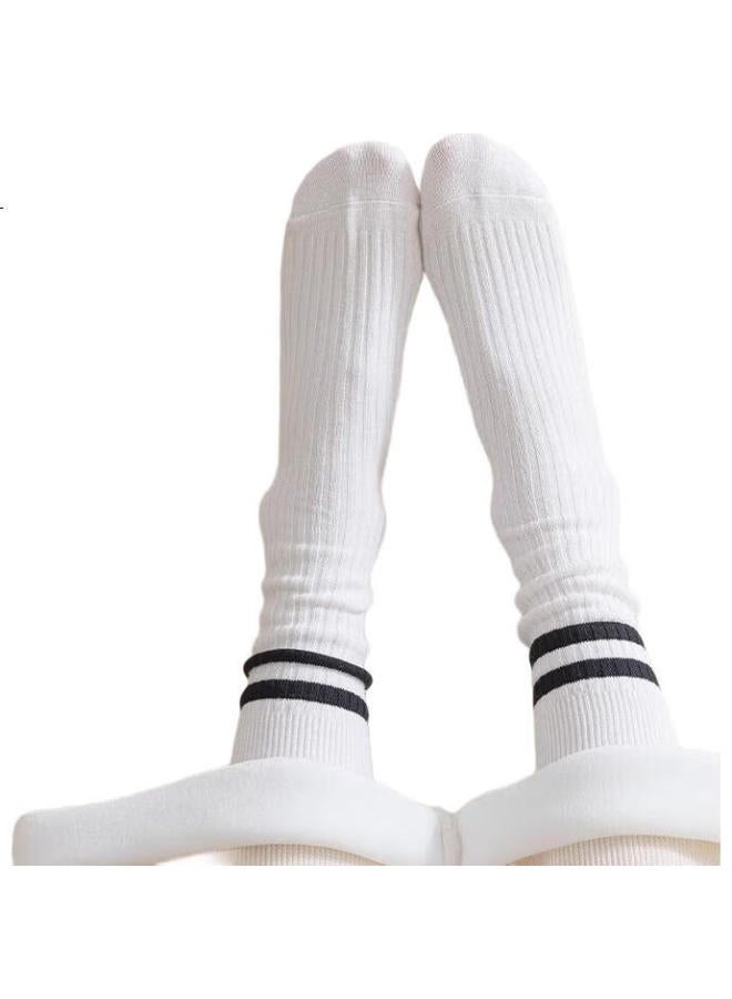 GUJIN 5-Pair Pack Women'S Mid-Calf Socks, Drawstring Two-Strap Loose Long Socks, White Socks, Long Tube Socks For Spring, Summer And Autumn - Image 1
