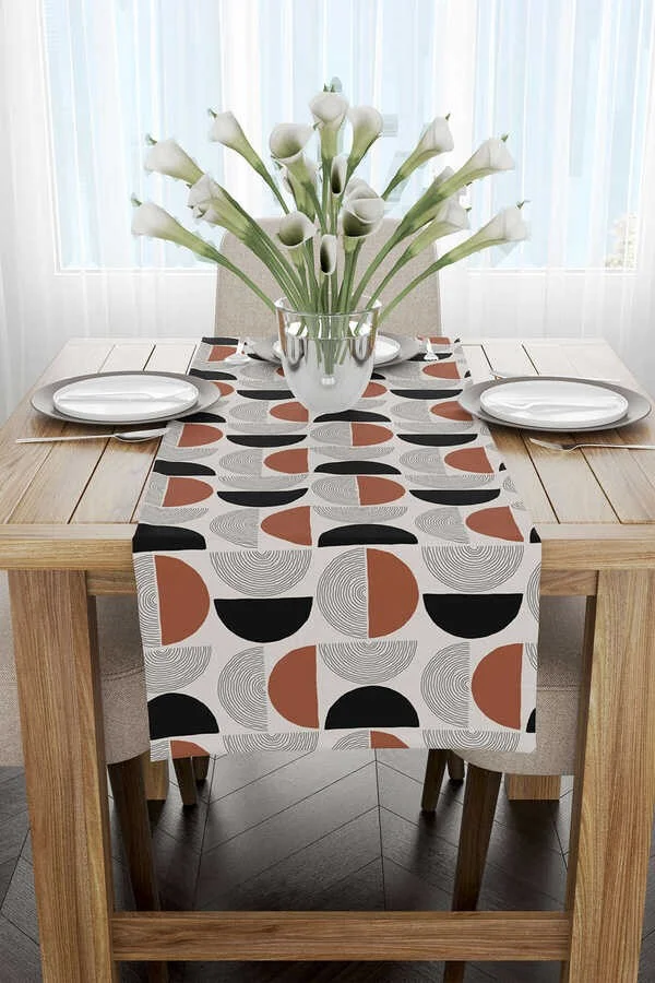 Cango Home Brown Black Bohemian Scandinavian Patterned Digital Printed Runner CGH1232-RN