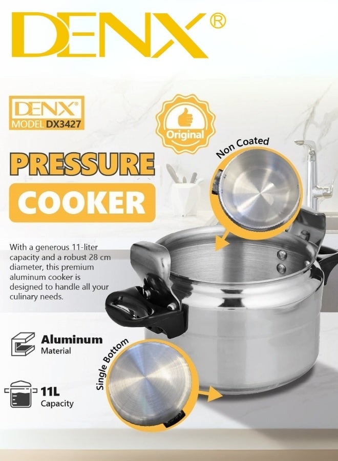 Denx DX3427 Original 11L Aluminum Pressure Cooker with 28cm Diameter, Modern and Elegant Design Featuring Secure Locking Lid, Innovative Safety System with Smart Pressure Valve Preventing Bursting, Strong Single Bottom Ensuring Even Heat Distribution for Fast and Healthy Cooking, Perfect for All Types of Meals and Large Families in Stylish Contemporary Kitchens - Image 4