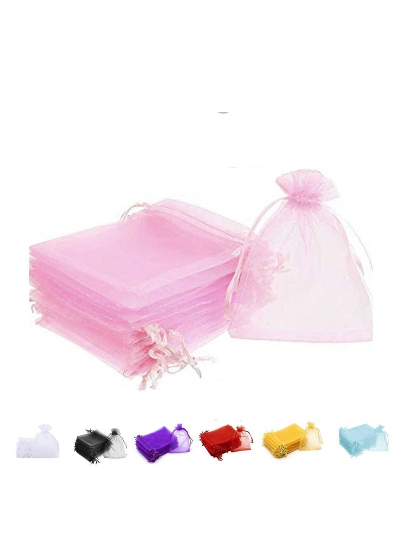MARKQ Organza Bags with Drawstrings, 9X12 cm Jewelry Pouches Baby Shower Eid Wedding Party Favor Bags (Light Pink, 100 Pieces)  - Image 1
