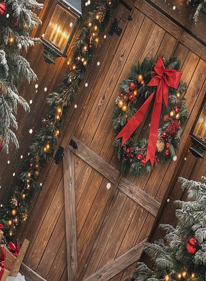 Uokiuki Farmhouse Christmas Shower Curtain, Winter Xmas Tree Snowflake Wooden Barn Door Home Decor Country Vintage Polyester Fabric Bathroom Curtains 70X70IN - Image 5