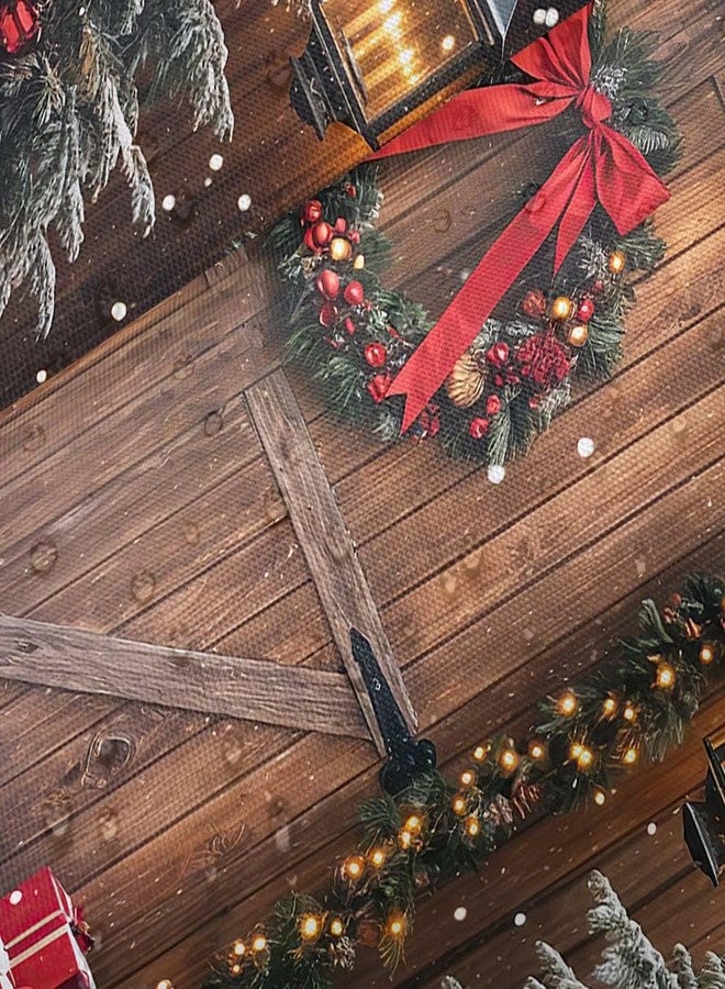 Uokiuki Farmhouse Christmas Shower Curtain, Winter Xmas Tree Snowflake Wooden Barn Door Home Decor Country Vintage Polyester Fabric Bathroom Curtains 70X70IN - Image 4