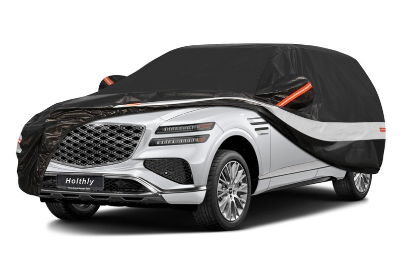 غطاء سيارة هولثلي 10 طبقات مخصص لسيارة SUV لجينيسيس GV80 2021-2025 مقاوم للماء لجميع الأحوال الجوية للسيارات في الهواء الطلق غطاء كامل للحماية من الشمس والغبار والمطر مع قطن أسود