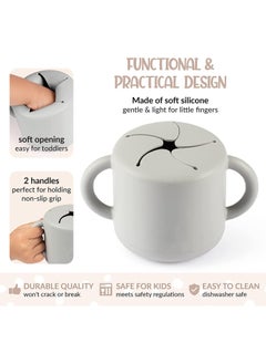 Excefore Silicone Snack Cup for Toddlers and Kids Sippy Cup Snack Containers with Double Handles Removable Lid for Toddler Baby Infants Training Cup for 6 Month+ for Milk Oatmeal Fruit Cookies (Gray)  - Image 4