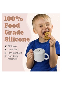 Excefore Silicone Snack Cup for Toddlers and Kids Sippy Cup Snack Containers with Double Handles Removable Lid for Toddler Baby Infants Training Cup for 6 Month+ for Milk Oatmeal Fruit Cookies (Gray)  - Image 2