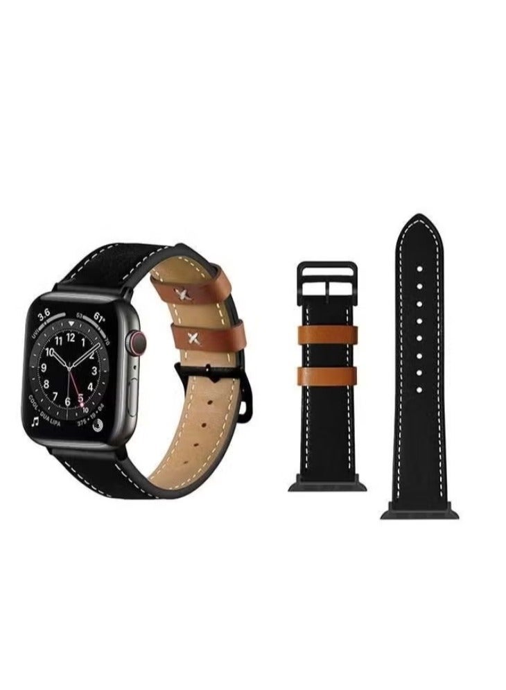 vesus Genuine Leather Replacement Band For apple watch series 6/SE/5/4/3/2/1 Black