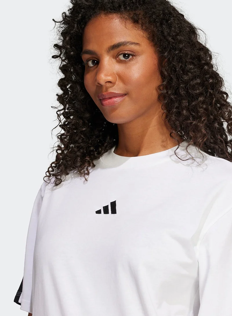 Adidas WHITE/BLACK 3-Stripes Boyfriend T-Shirt for Women | Best Price UAE