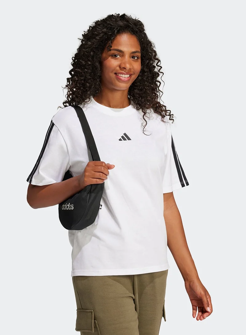 Adidas WHITE/BLACK 3-Stripes Boyfriend T-Shirt for Women | Best Price UAE