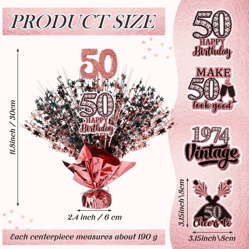 XunYee 4 Set Womans 50th Birthday Table Decorations Black Rose Gold Metallic Star 50th Birthday Decorations for Her Wedding Anniversary Centerpiece - Image 3