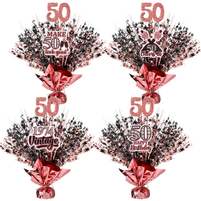 XunYee 4 Set Womans 50th Birthday Table Decorations Black Rose Gold Metallic Star 50th Birthday Decorations for Her Wedding Anniversary Centerpiece - Image 1