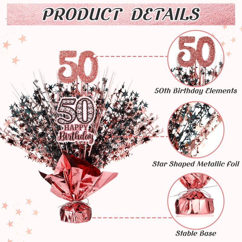 XunYee 4 Set Womans 50th Birthday Table Decorations Black Rose Gold Metallic Star 50th Birthday Decorations for Her Wedding Anniversary Centerpiece - Image 2