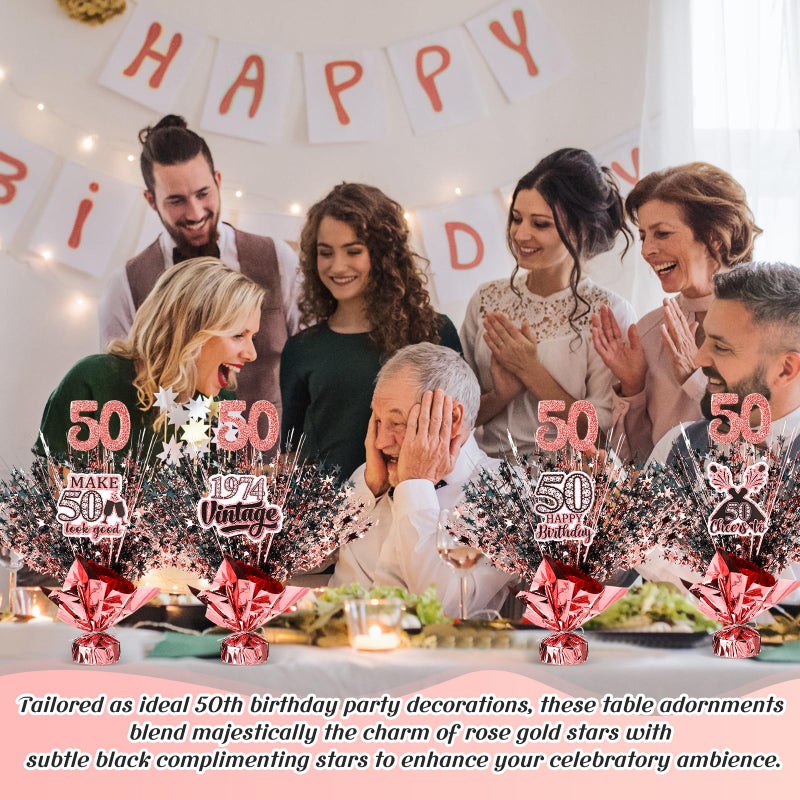 XunYee 4 Set Womans 50th Birthday Table Decorations Black Rose Gold Metallic Star 50th Birthday Decorations for Her Wedding Anniversary Centerpiece - Image 4