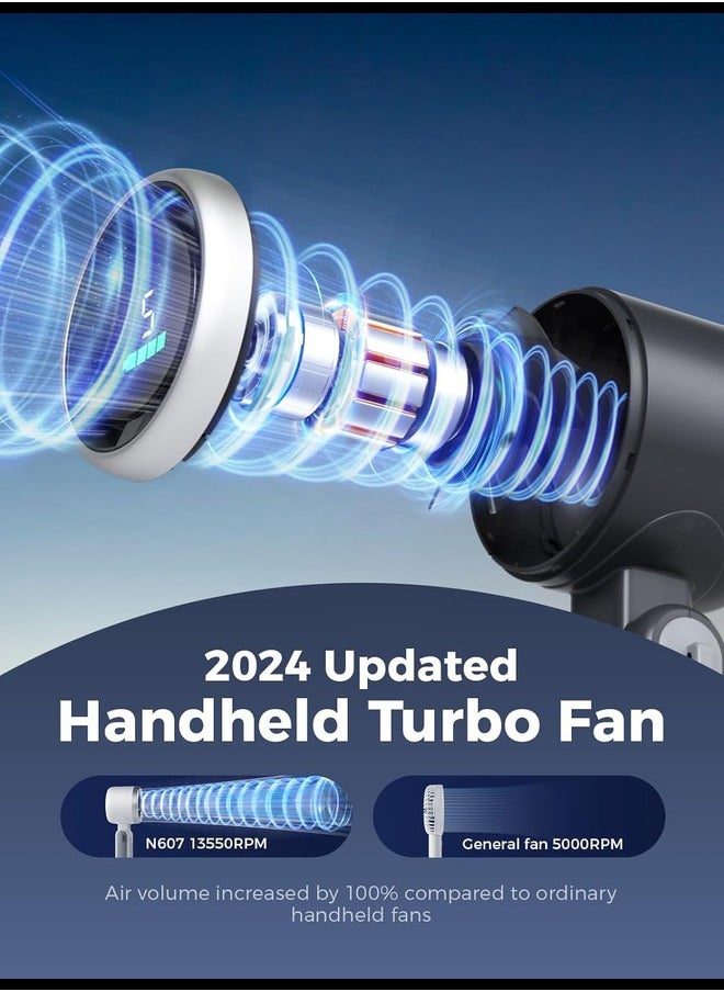 Portable Handheld Turbo Fan, 5 Gear Wind, Battery Operated, Up to 12 Working Hours, 3 IN 1 Hand Fan with Air Turbo Tech Cooling Fan for Outdoor Activities, Travel, Working