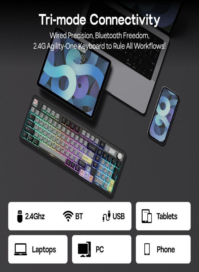 ابوماكر لوحة مفاتيح EPOMAKER TH99 PRO الميكانيكية بنسبة 96% مع شاشة ومقبض، بطارية 10000 مللي أمبير، 2.4 جيجاهرتز/بلوتوث، تبديل سريع، برنامج تشغيل مخصص، إضاءة خلفية RGB، غطاء مفاتيح PBT، لوحة مفاتيح ألعاب لاسلكية لأجهزة الكمبيوتر الشخصية/ماك (أسود، هادئ بلون ملح البحر) - Image 5