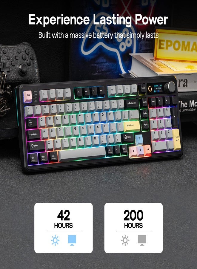 ابوماكر لوحة مفاتيح EPOMAKER TH99 PRO الميكانيكية بنسبة 96% مع شاشة ومقبض، بطارية 10000 مللي أمبير، 2.4 جيجاهرتز/بلوتوث، تبديل سريع، برنامج تشغيل مخصص، إضاءة خلفية RGB، غطاء مفاتيح PBT، لوحة مفاتيح ألعاب لاسلكية لأجهزة الكمبيوتر الشخصية/ماك (أسود، هادئ بلون ملح البحر) - Image 4