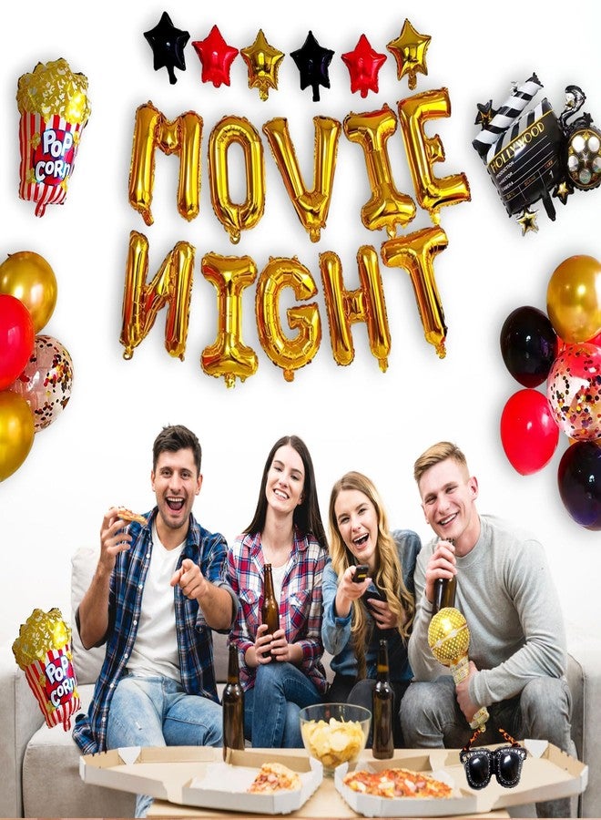 Ohmique Movie Night Decorations - 26 Pcs Movie Night Supplies, Movie Theme Party Decorations, Movie Theater Decor include Camera Popcorn Balloons Movie Night Banner, Movie Party Decorations Birthday Backdrop - Image 5