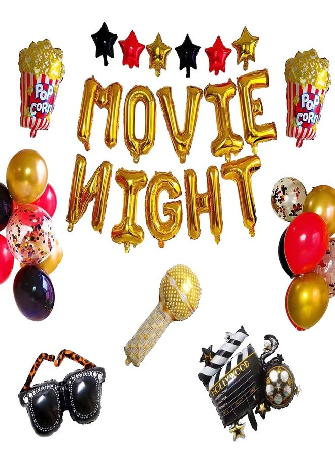 Ohmique Movie Night Decorations - 26 Pcs Movie Night Supplies, Movie Theme Party Decorations, Movie Theater Decor include Camera Popcorn Balloons Movie Night Banner, Movie Party Decorations Birthday Backdrop - Image 1