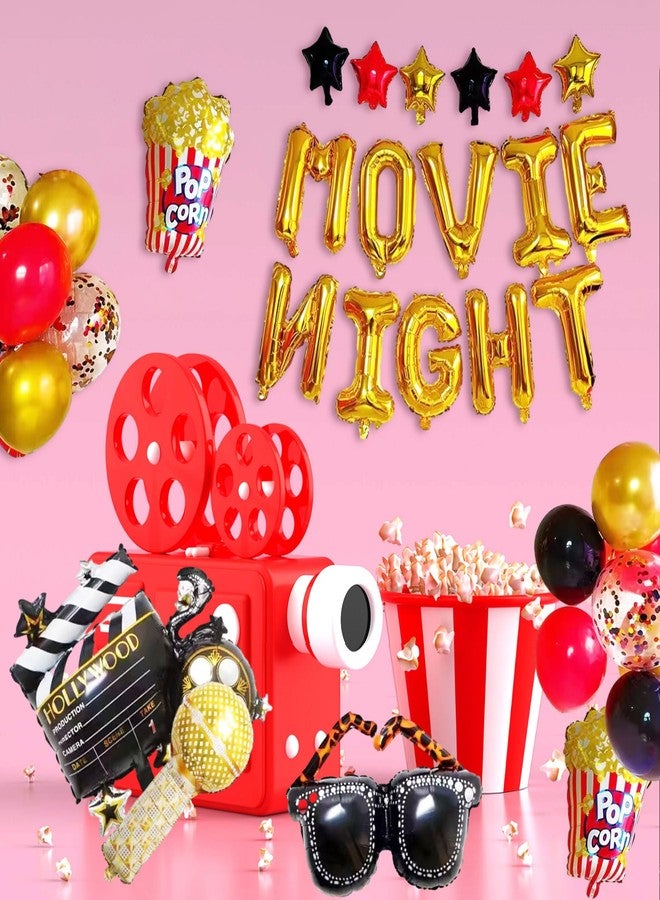 Ohmique Movie Night Decorations - 26 Pcs Movie Night Supplies, Movie Theme Party Decorations, Movie Theater Decor include Camera Popcorn Balloons Movie Night Banner, Movie Party Decorations Birthday Backdrop - Image 3