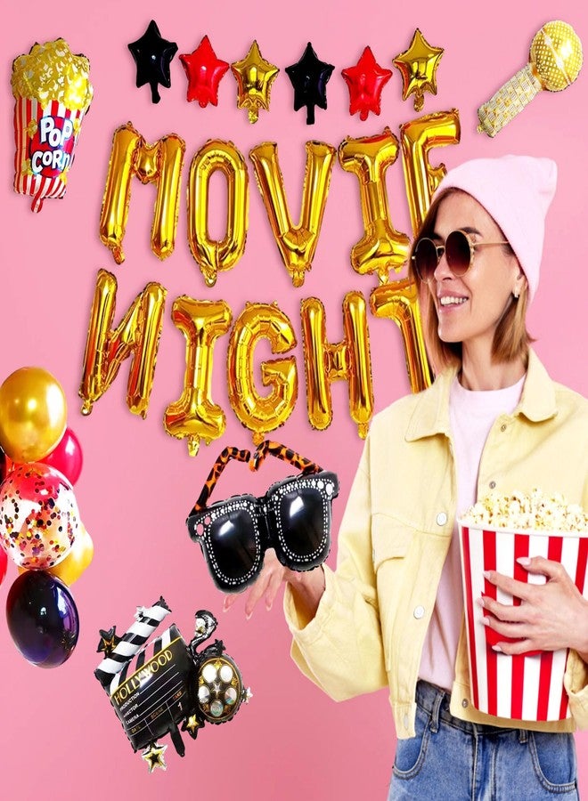 Ohmique Movie Night Decorations - 26 Pcs Movie Night Supplies, Movie Theme Party Decorations, Movie Theater Decor include Camera Popcorn Balloons Movie Night Banner, Movie Party Decorations Birthday Backdrop - Image 4