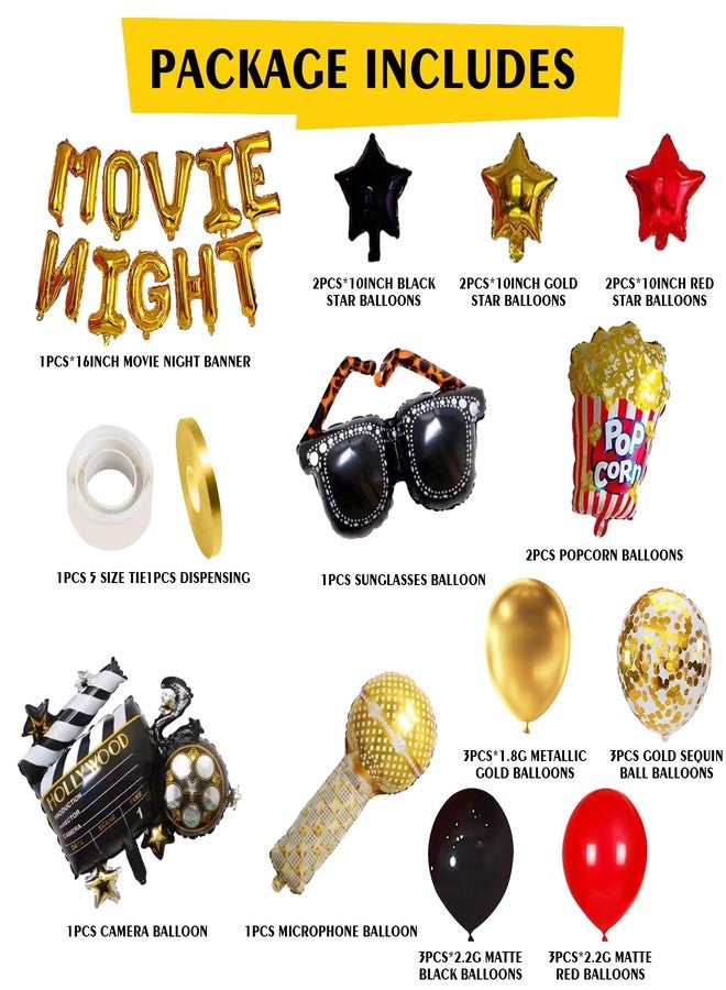 Ohmique Movie Night Decorations - 26 Pcs Movie Night Supplies, Movie Theme Party Decorations, Movie Theater Decor include Camera Popcorn Balloons Movie Night Banner, Movie Party Decorations Birthday Backdrop - Image 2