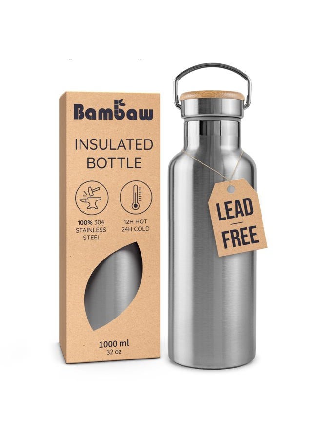 Bambaw Stainless Steel Water Bottle 1000 ml | Thermos Flask | Insulated Flask | Eco Flask | Reusable Water Bottle | Stainless Steel Bottle without Plastic - Image 1