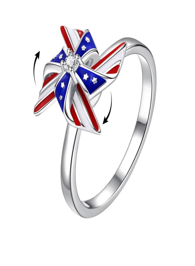 APOTIE Silver USA American Flag Ring Patriotic Spinner Rings 4th of July Independence Day Jewelry Gifts for Women (7) - Image 1