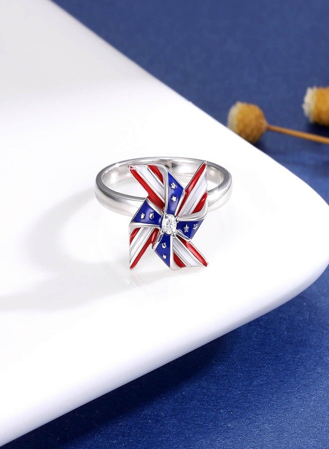 APOTIE Silver USA American Flag Ring Patriotic Spinner Rings 4th of July Independence Day Jewelry Gifts for Women (7) - Image 4