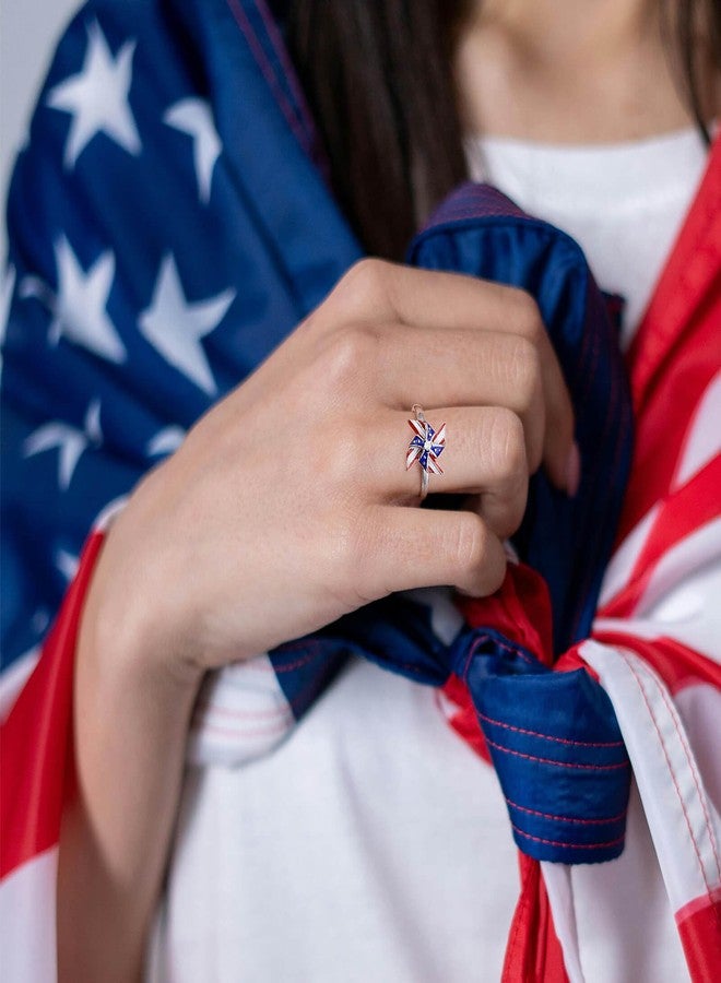 APOTIE Silver USA American Flag Ring Patriotic Spinner Rings 4th of July Independence Day Jewelry Gifts for Women (7) - Image 3