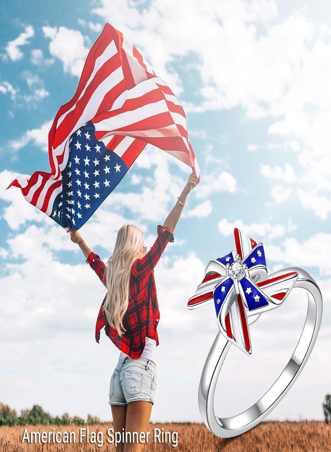 APOTIE Silver USA American Flag Ring Patriotic Spinner Rings 4th of July Independence Day Jewelry Gifts for Women (7) - Image 2