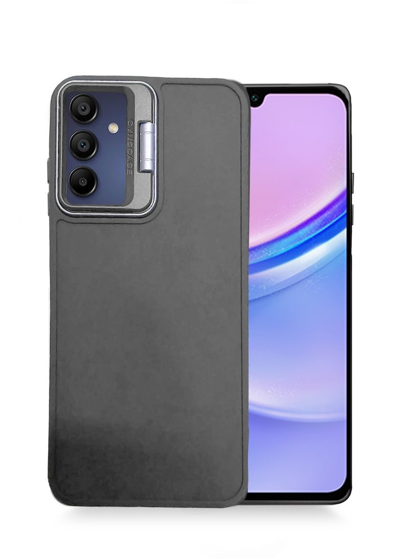 Techie Stylish Silicone Cover with Camera Stash Stand Case for Samsung Galaxy A15 - Dark Grey - Image 1