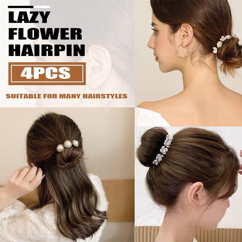 Pearl Flower Hair Bun Maker 4 Styles Magic Hairpin For Women Girls French Twist Hairstyle Tool - Reusable Lazy Curler Perfect For Daily Wear Sports Beach Prom Party - Image 2