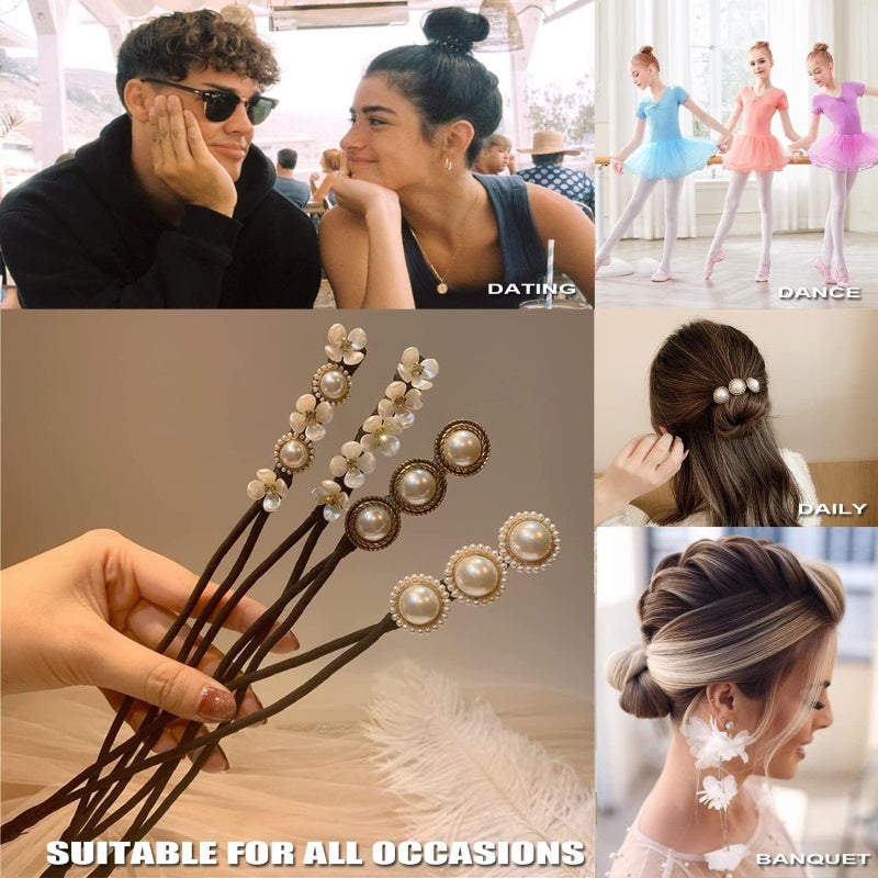 Pearl Flower Hair Bun Maker 4 Styles Magic Hairpin For Women Girls French Twist Hairstyle Tool - Reusable Lazy Curler Perfect For Daily Wear Sports Beach Prom Party - Image 5