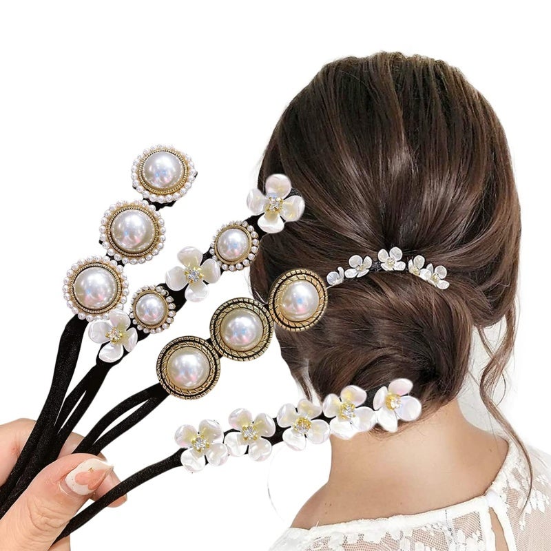 Pearl Flower Hair Bun Maker 4 Styles Magic Hairpin For Women Girls French Twist Hairstyle Tool - Reusable Lazy Curler Perfect For Daily Wear Sports Beach Prom Party - Image 1