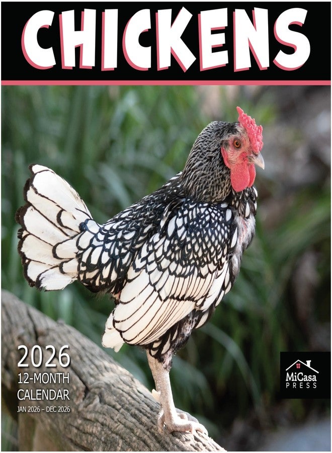 MICASA PRESS تقويم حائط ميكاسا برس لعام 2026، بتصميم دجاج، 12 شهرًا | 12 بوصة × 24 بوصة عند الفتح | ورق سميك ومتين | هدية مثالية للعطلات | تقويم مرح لحيوانات المزرعة لعام 2026 - Image 1
