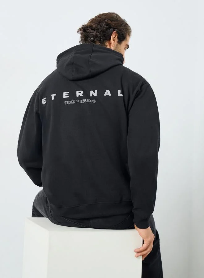 Styli Eco Earth Relaxed Fit Text HD Print Fleece Hoodie