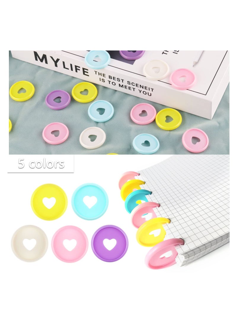 50Pcs Disc Binding Rings Multicolor Heart Plastic Binder Book Keychain Flexible for Scrapbooking Planners Cards Document Stack Calender Organization School Home Use 5 Colors 35mm - Image 2