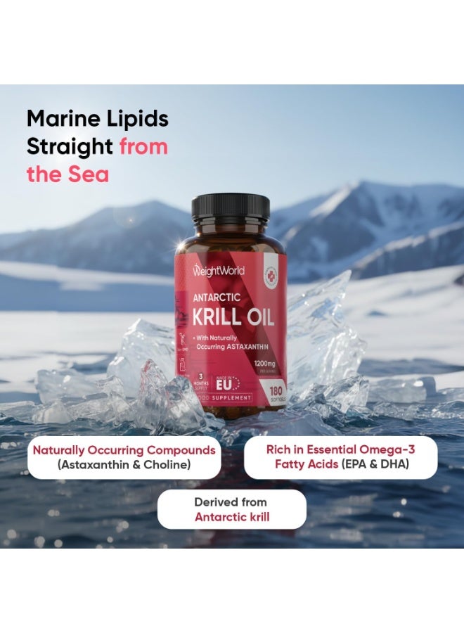 WeightWorld Antarctic Krill Oil Capsules - 1200mg - 3 Months Supply - 180 Red Krill Oil Softgels - Omega 3 Fatty Acids Supplements - Providing Astaxanthin, Marine Phospholipids, EPA, DHA & Choline - Image 2