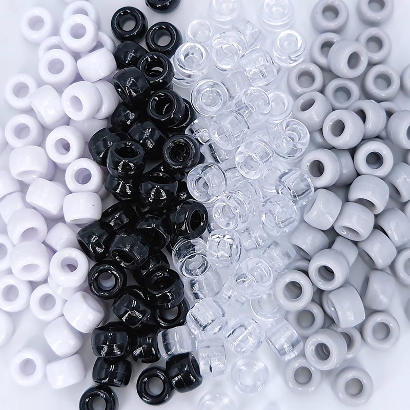 MIIIM 1000PCS 6x9mm Pony Beads Bulk Black and White Kandi Beads for Bracelets Making Kit Hair Braids Crafts for Jewelry Making Neutral