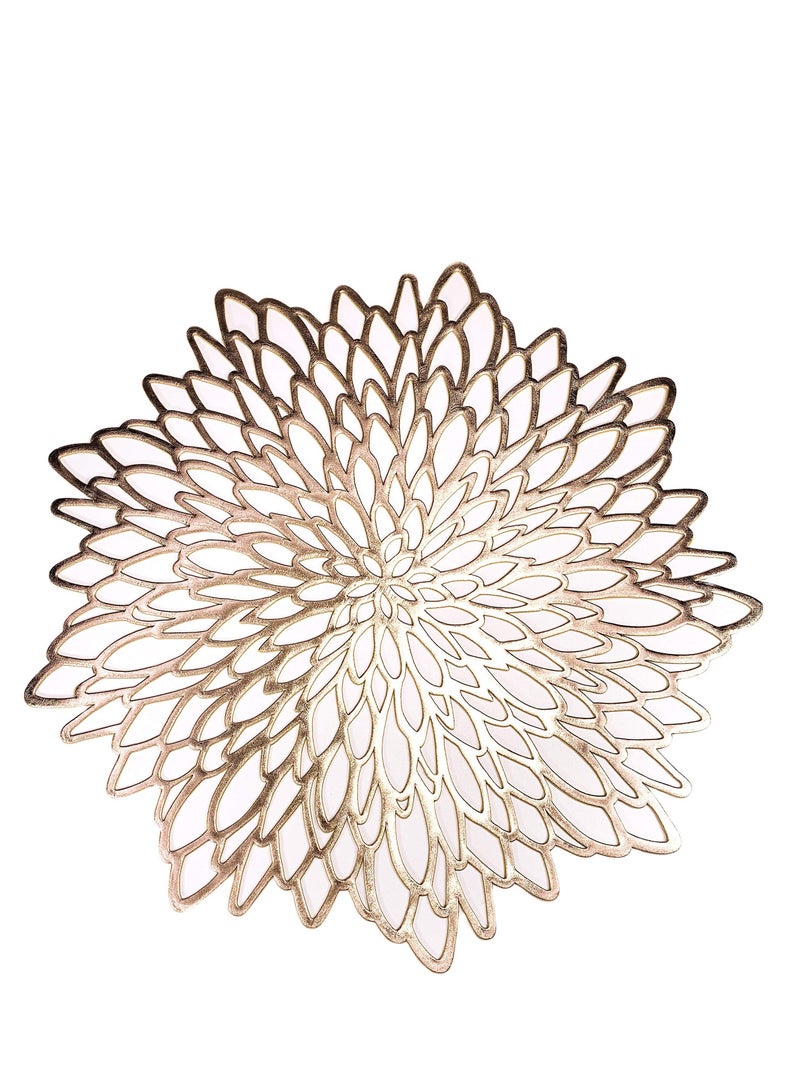 SYOSI Gold Round Placemats, Set of 6 for Dinner Table Hollow-Out Vinyl Place Mats Gold Metallic Vinyl Round Placemats - Image 1