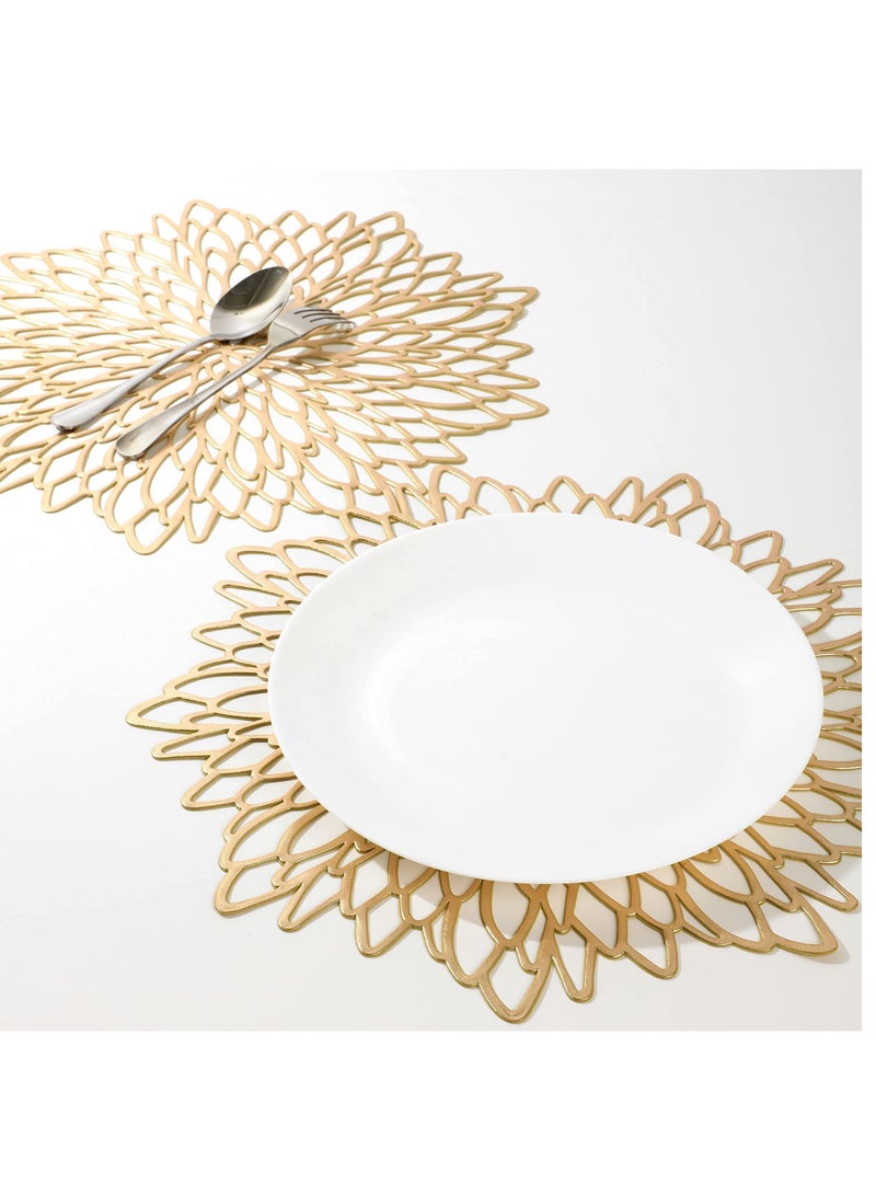 SYOSI Gold Round Placemats, Set of 6 for Dinner Table Hollow-Out Vinyl Place Mats Gold Metallic Vinyl Round Placemats - Image 3