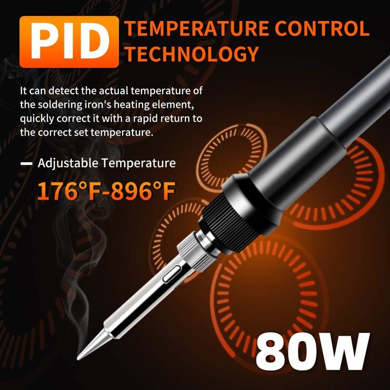 TOAUTO Soldering Station,80W Digital Solder Iron Station Kit with 176°F-896°F Temperature, C/F Func, Auto Standby & Sleep, Temperature Lock,5 Extra Solder Tips, Solder Bracket, Solder Sucker (Orange) - Image 3