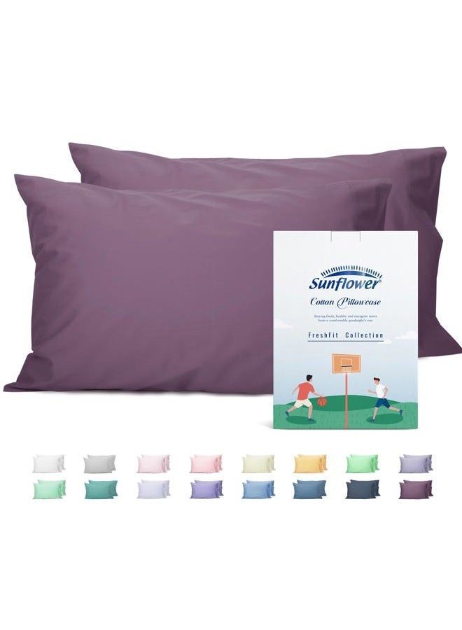 Sunflower Queen Pillowcases Set of 2, 100% Cotton Queen Size Pillow Cases 2, 20×30 inches Dark Purple, Soft and Breathable - Image 1