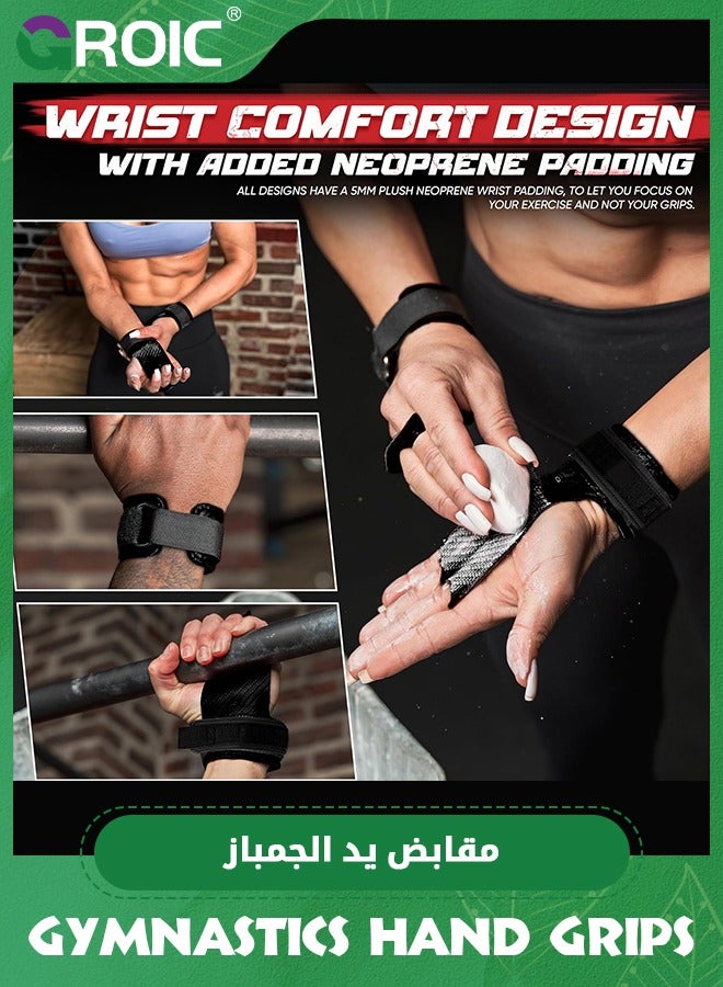 GROIC 1 Pair 3 Hole Carbon Hand Grips for Home Workouts Like Pull-ups, Weightlifting, WODs with Wrist Straps, Comfort and Support, Hand Protection from Rips and Blisters for Men and Women  - Image 3