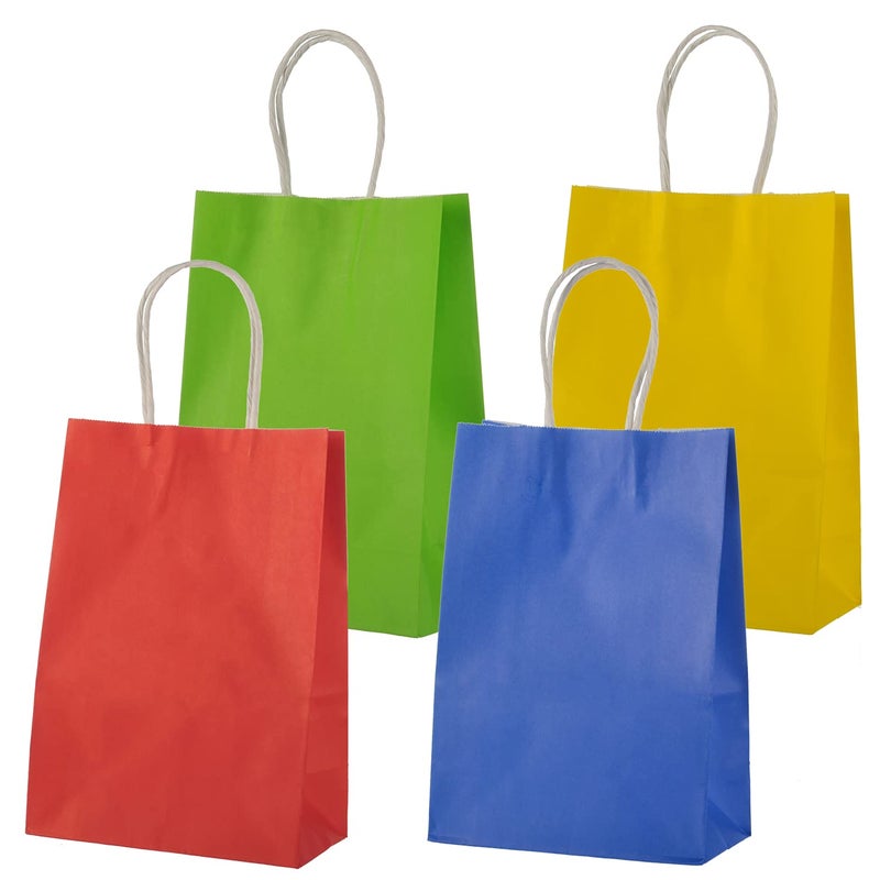 MISU Paper Bags Party Favor Bags Kraft Paper Gift Bags with Handle Small 83x59x32 Inches 16Pack Red Blue Yellow Green
