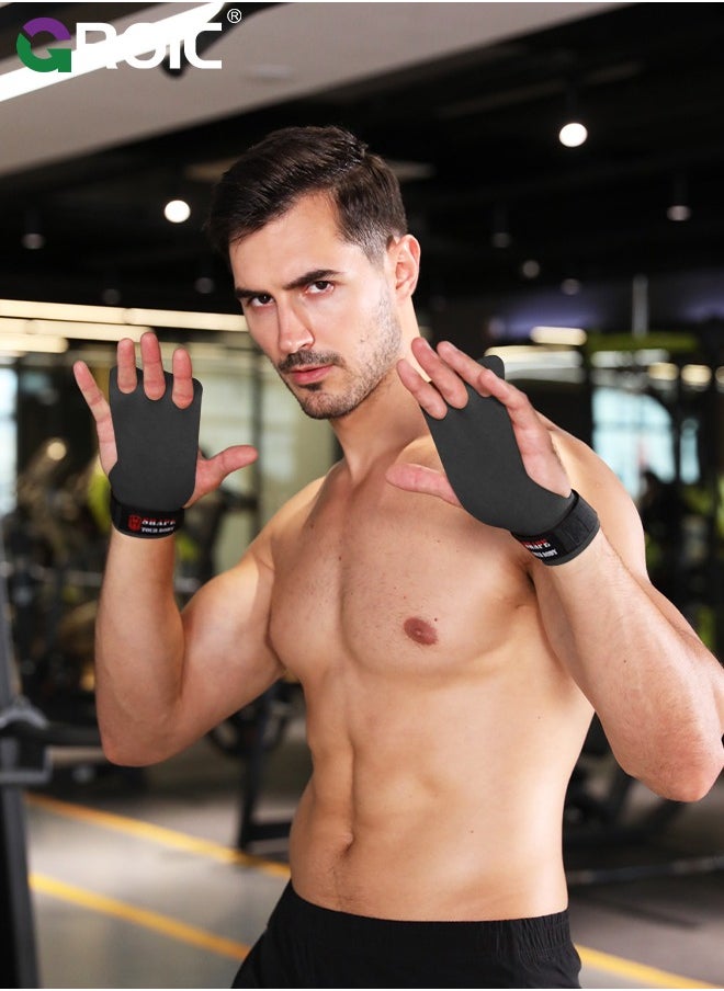 GROIC 1 Pair 3 Hole Gymnastics Hand Grips, Fitness Gloves for Weight Lifting, Powerlifting, Strength Training, Pull-up, Weightlifting Wrist Straps Non-slip Workout Gloves (Black)  - Image 3