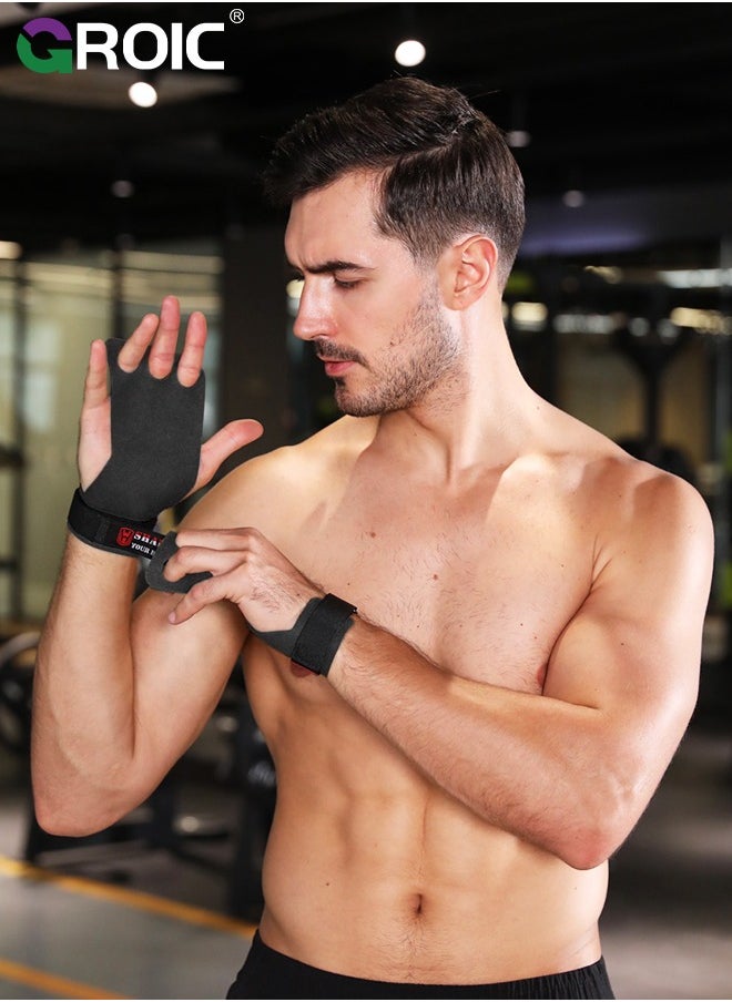 GROIC 1 Pair 3 Hole Gymnastics Hand Grips, Fitness Gloves for Weight Lifting, Powerlifting, Strength Training, Pull-up, Weightlifting Wrist Straps Non-slip Workout Gloves (Black)  - Image 5