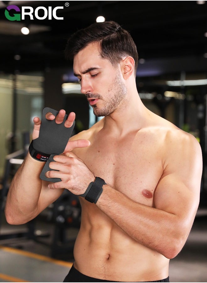 GROIC 1 Pair 3 Hole Gymnastics Hand Grips, Fitness Gloves for Weight Lifting, Powerlifting, Strength Training, Pull-up, Weightlifting Wrist Straps Non-slip Workout Gloves (Black)  - Image 4