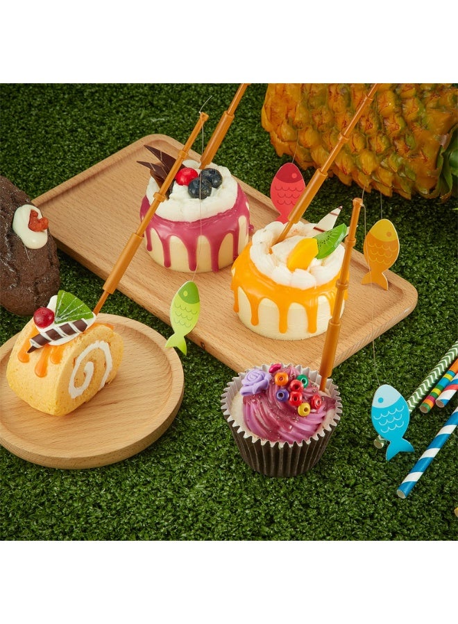 8 Pieces Mini Fish Pole Cupcake Picks Little Fisherman Fishing Pole Decor for Birthday Tropical Party Cake Appetizer Decoration - Image 4