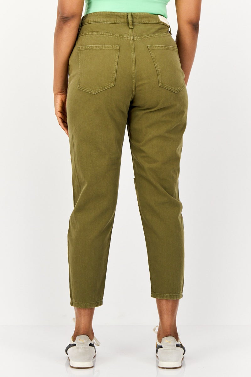 ONLY Women Boyfriend Fit High Waist Ripped Non Stretch Denim Jeans, Olive  - Image 2